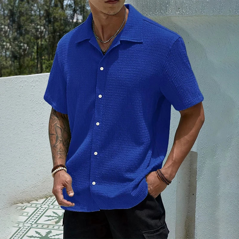 Casual Shirt with Cuban Collar and Button Front