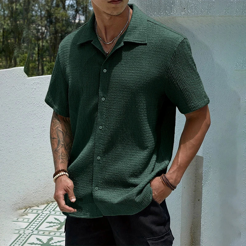 Casual Shirt with Cuban Collar and Button Front