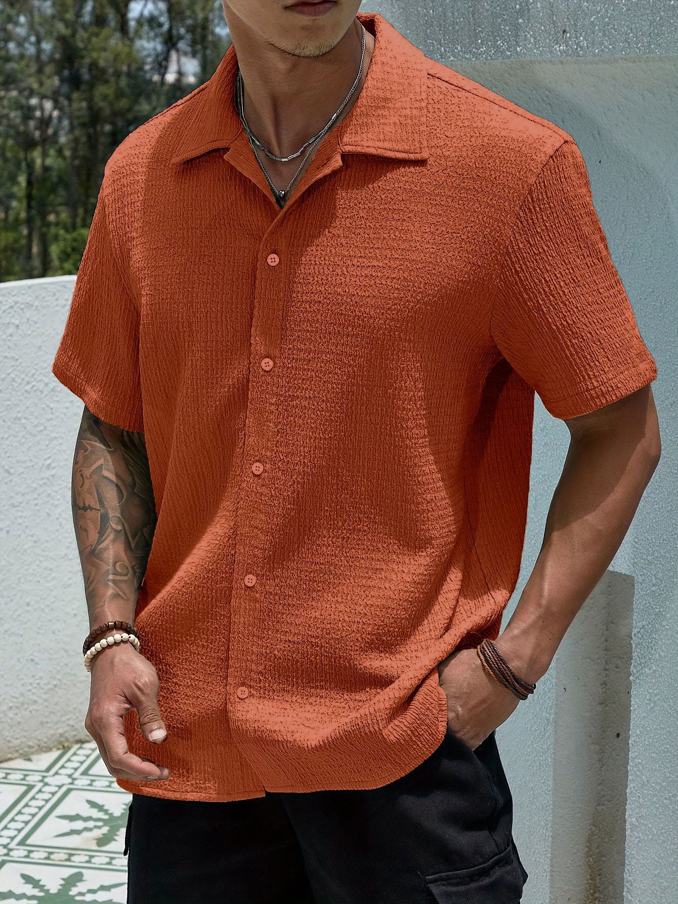 Casual Shirt with Cuban Collar and Button Front