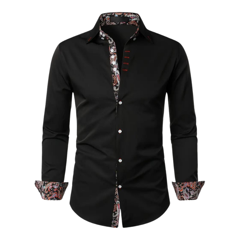 Dress Polyester Blend Shirt with Paisley Trim and Button Front