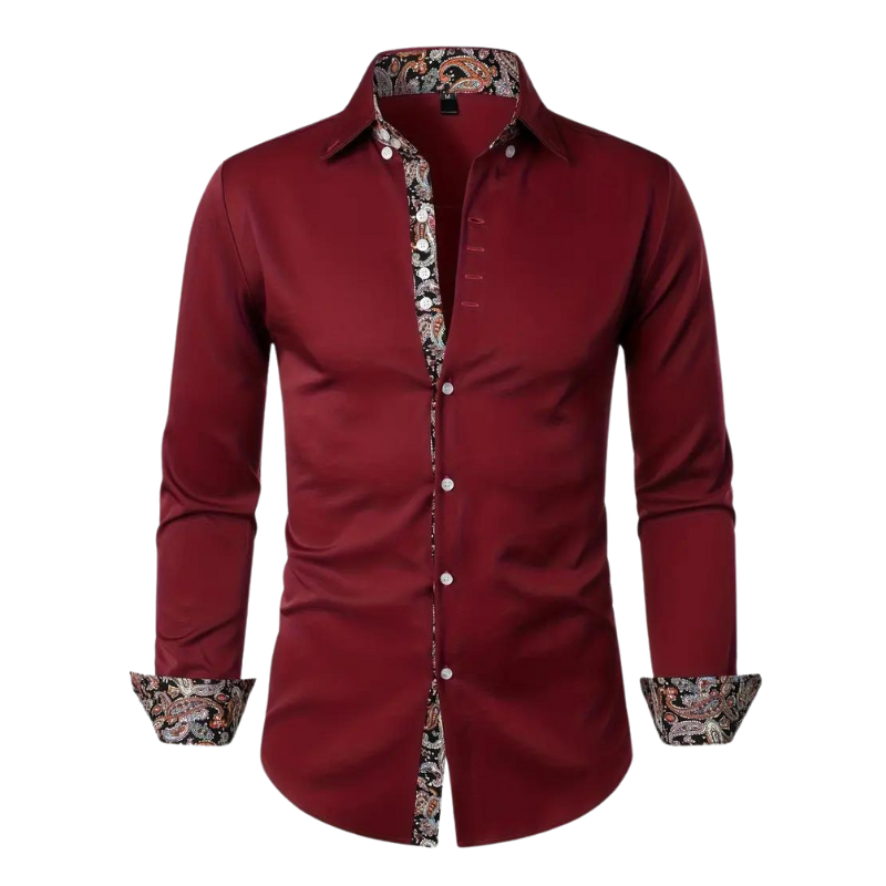 Dress Polyester Blend Shirt with Paisley Trim and Button Front