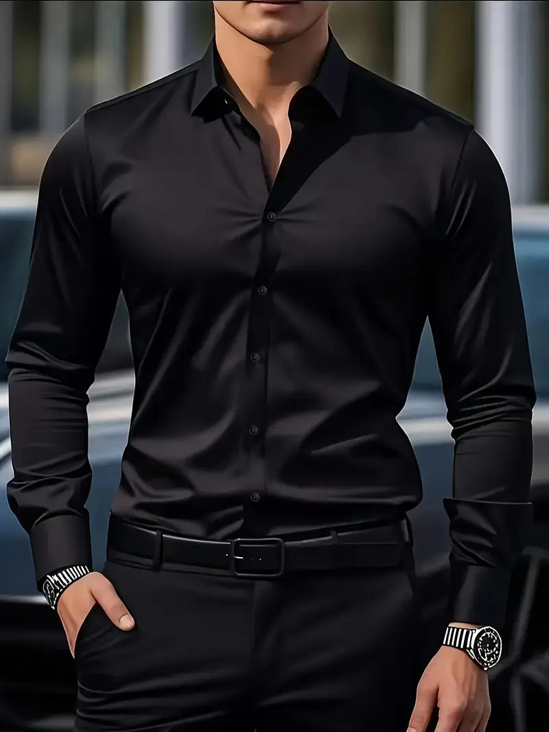 Formal woven shirt with button front and spread collar