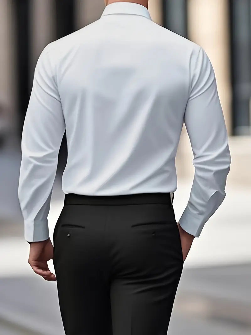 Formal woven shirt with button front and spread collar