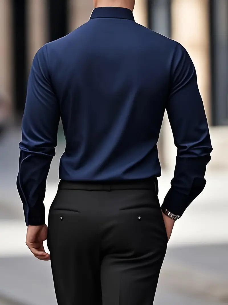 Formal woven shirt with button front and spread collar