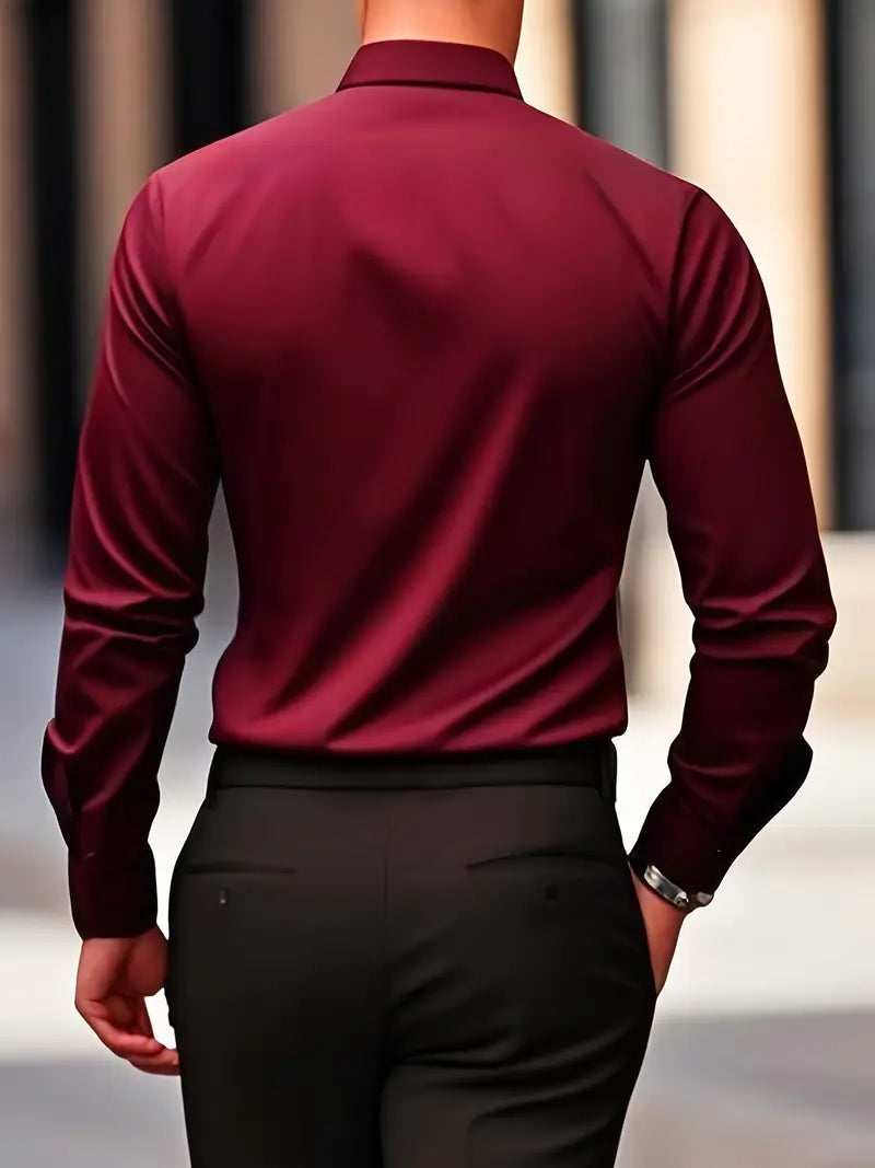 Formal woven shirt with button front and spread collar