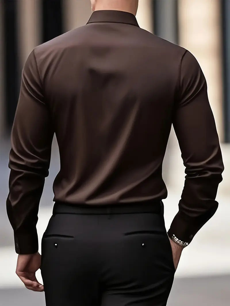 Formal woven shirt with button front and spread collar