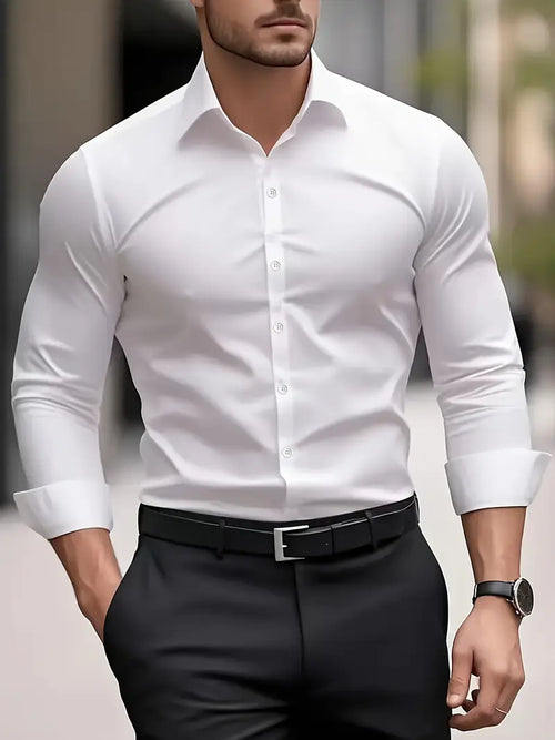 Adrian | Men’s Slim-Fit Long Sleeve Dress Shirt with Spread Collar