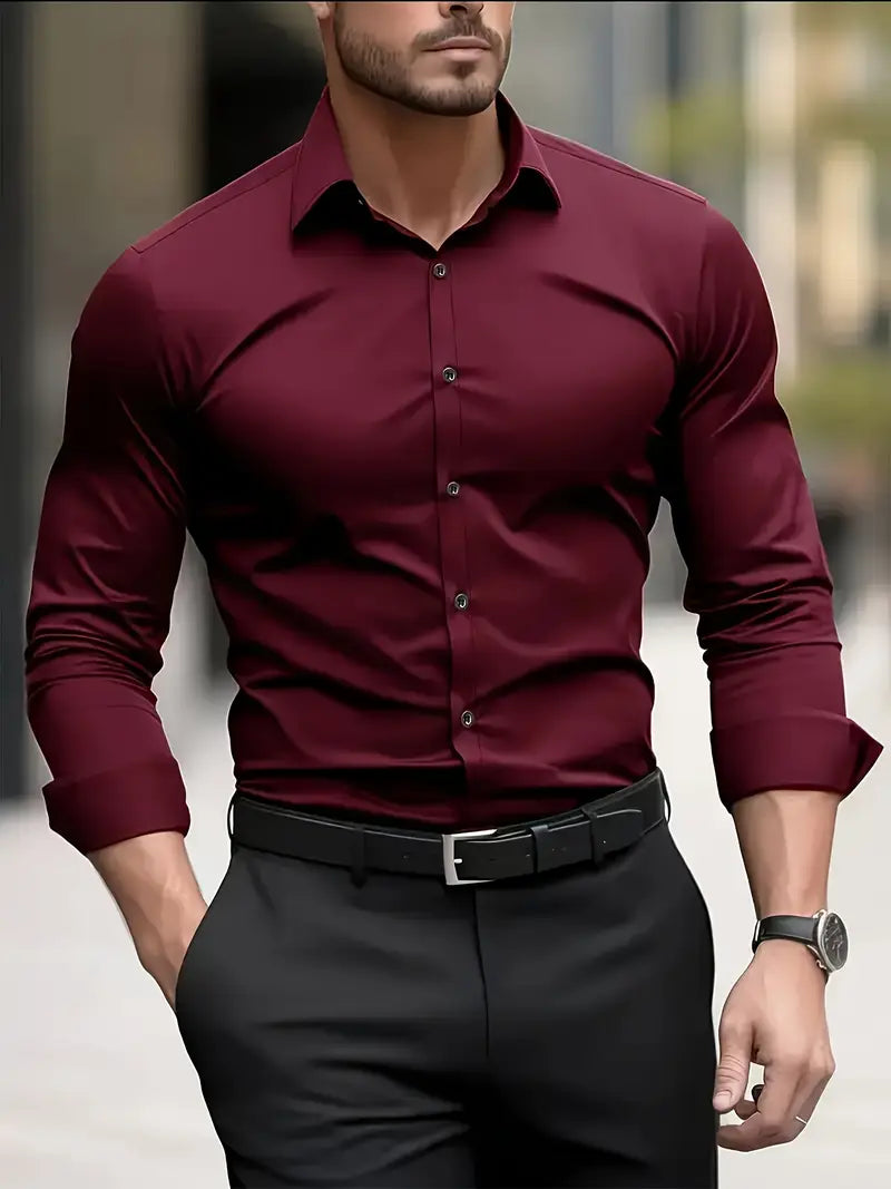 Formal woven shirt with button front and spread collar