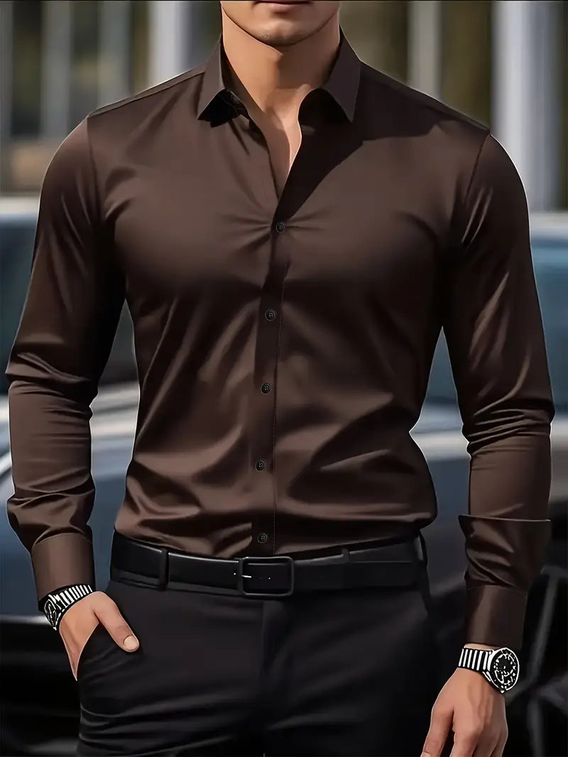 Formal woven shirt with button front and spread collar