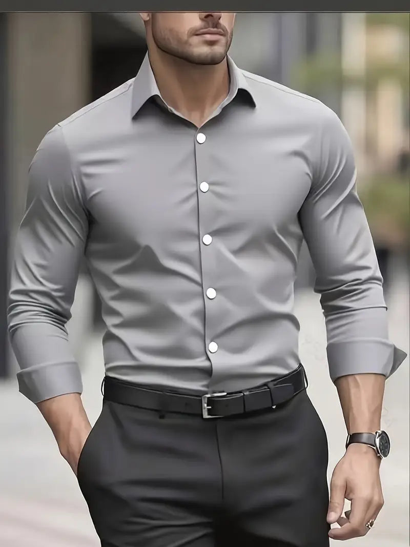 Formal woven shirt with button front and spread collar