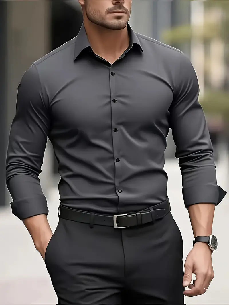 Formal woven shirt with button front and spread collar