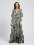 Auriane | Floral V Neck Short Sleeve Maxi Dress