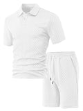 Matching Knit Polo Set with Button Placket and Drawstring Shorts