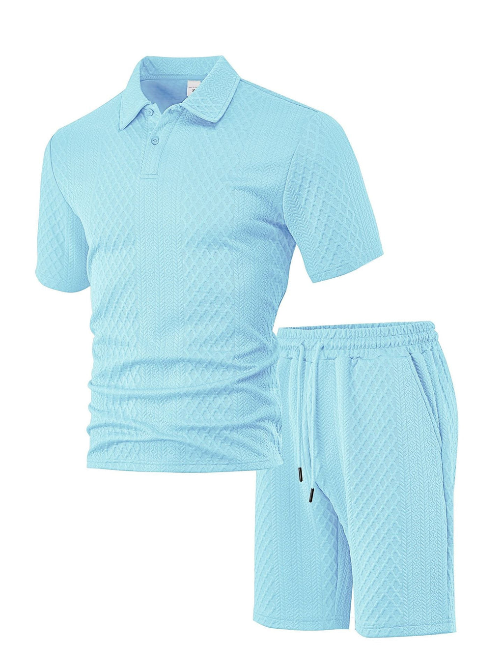 Matching Knit Polo Set with Button Placket and Drawstring Shorts