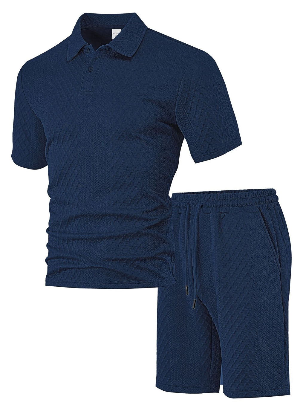 Matching Knit Polo Set with Button Placket and Drawstring Shorts