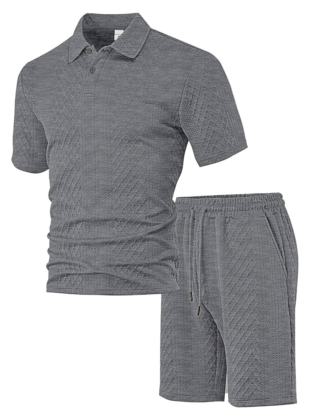 Matching Knit Polo Set with Button Placket and Drawstring Shorts