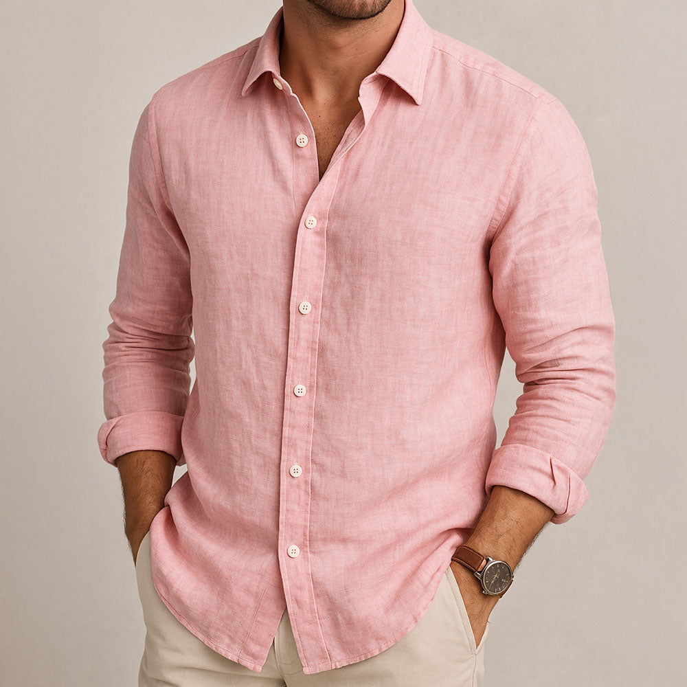 Men's Casual Linen-Blend Shirt with Button Front