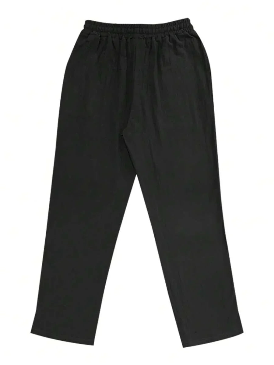 Men's Casual Linen Pants with Drawstring Waist and Slant Pockets