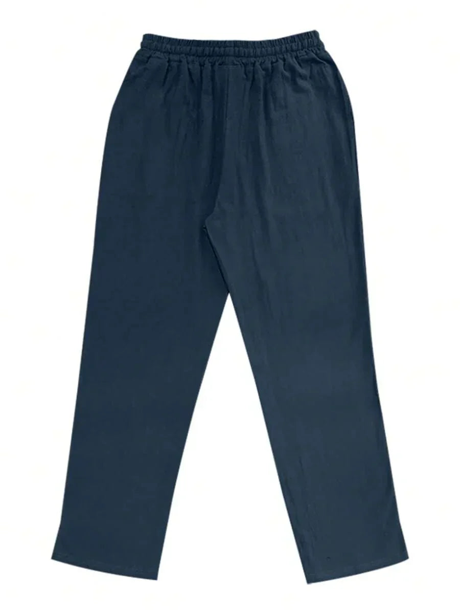 Men's Casual Linen Pants with Drawstring Waist and Slant Pockets