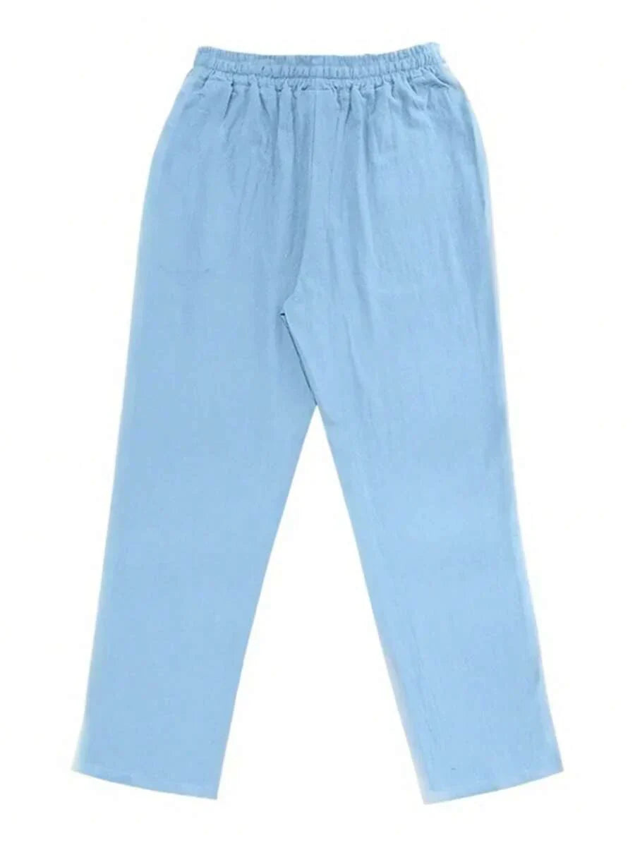 Men's Casual Linen Pants with Drawstring Waist and Slant Pockets