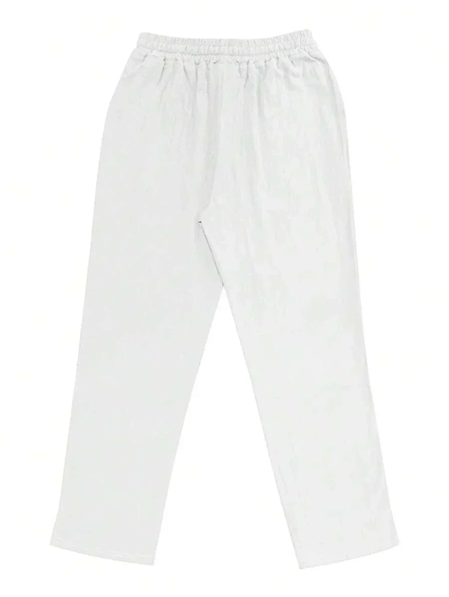 Men's Casual Linen Pants with Drawstring Waist and Slant Pockets