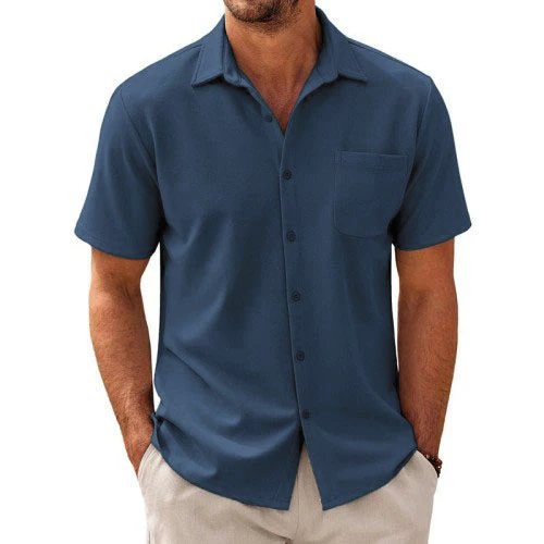 Men's Casual Short-Sleeve Shirt with Camp Collar