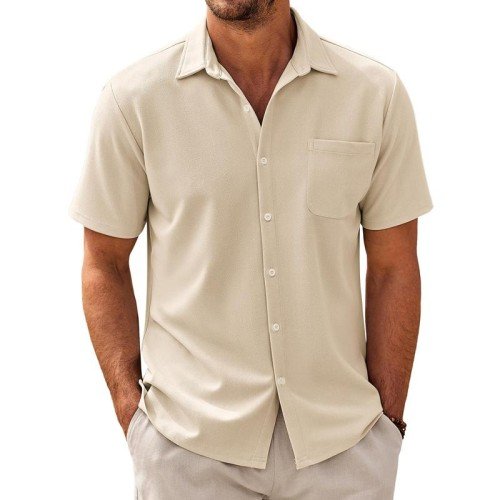 Men's Casual Short-Sleeve Shirt with Camp Collar