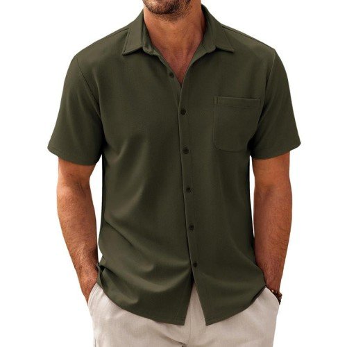 Men's Casual Short-Sleeve Shirt with Camp Collar