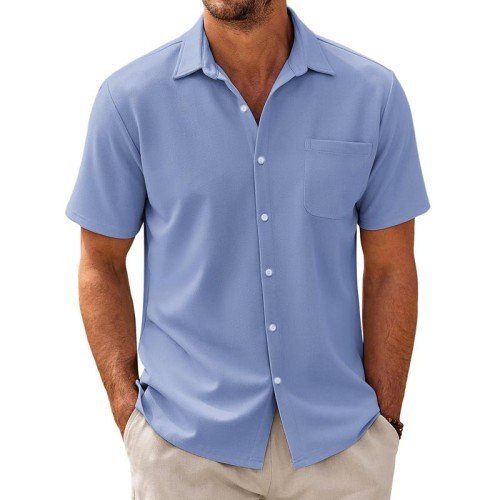 Men's Casual Short-Sleeve Shirt with Camp Collar