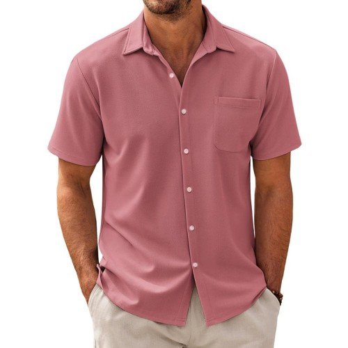 Men's Casual Short-Sleeve Shirt with Camp Collar