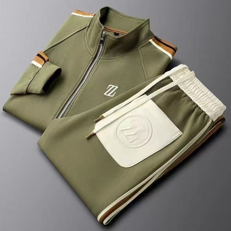 Men's Knit Tracksuit Set with Zip Jacket and Side Stripes