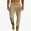 Men's Linen Blend Pants with Drawstring Waist and Gathered Ankles
