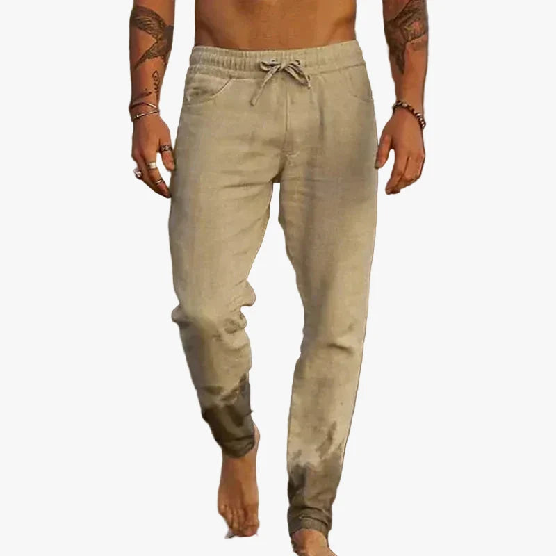 Men's Linen Blend Pants with Drawstring Waist and Gathered Ankles