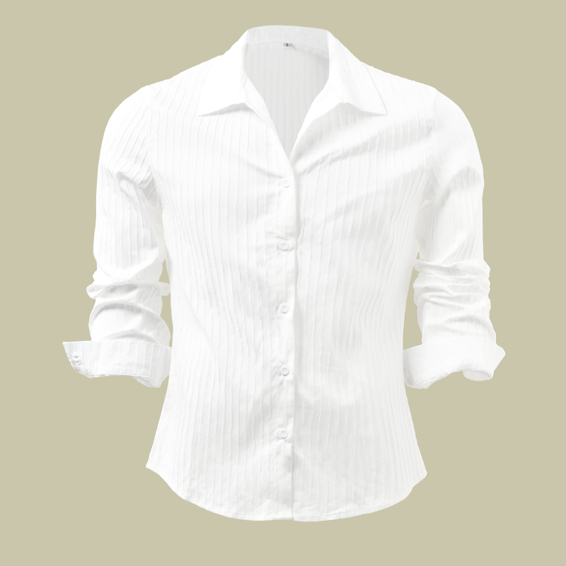 Men's Striped Long-Sleeve Shirt with Lapel Collar