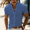 Men's Textured Short-Sleeve Shirt with Stand Collar