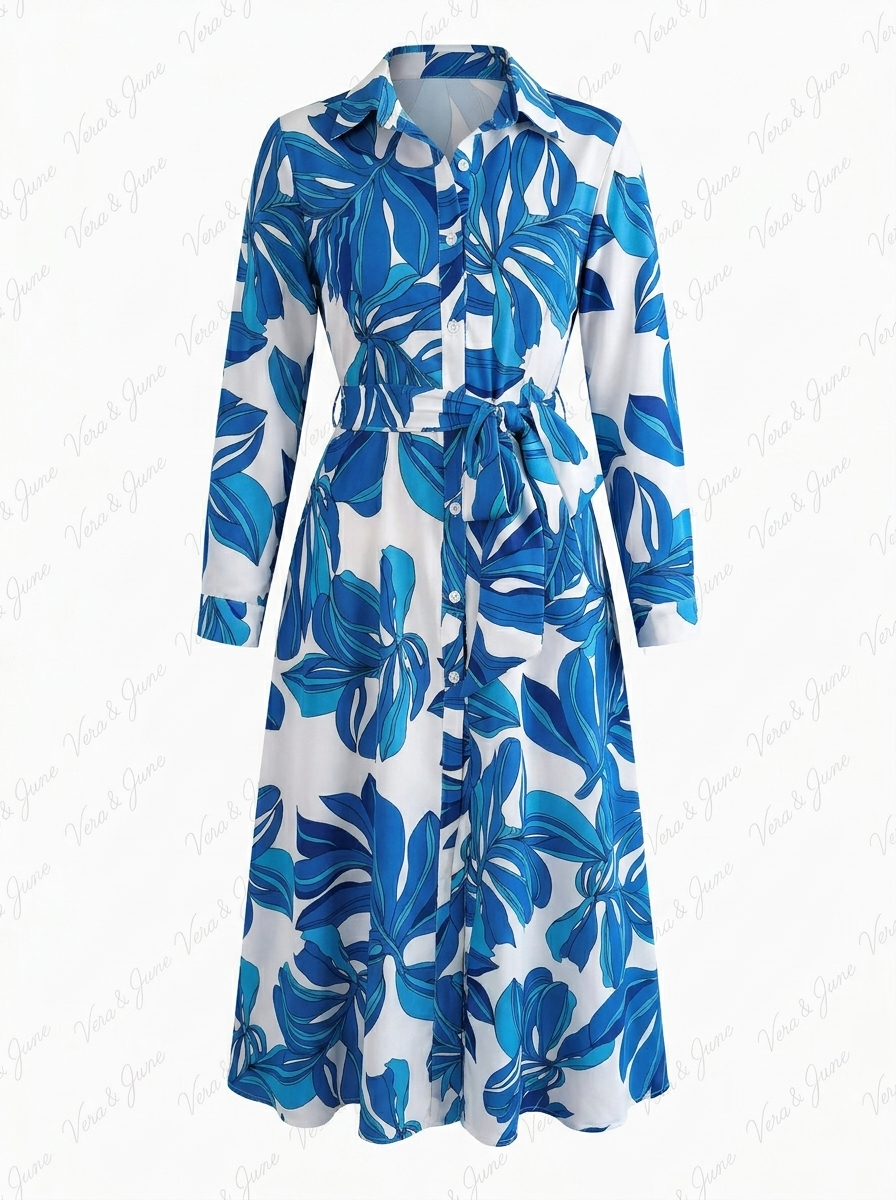 Lala | Women’s Floral Button-Down Maxi Shirt Dress with Waist Tie