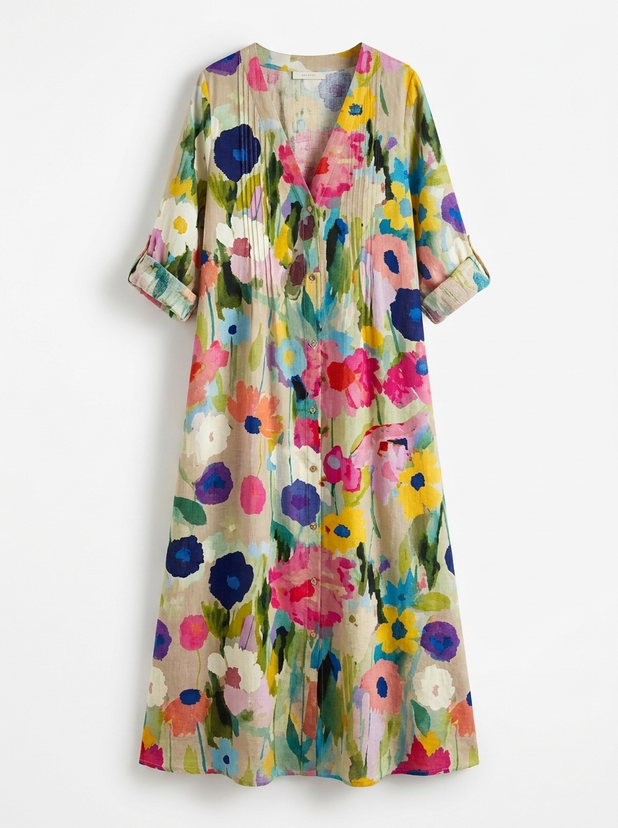 Rimmey | Women’s Boho V-Neck Midi Dress with Layered Skirt