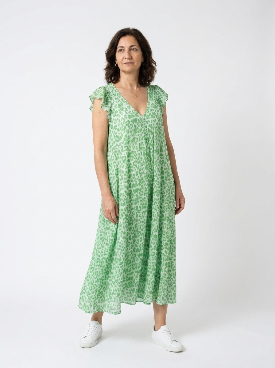 Glaiza | Women’s V-Neck Printed Maxi Dress with Side Pockets