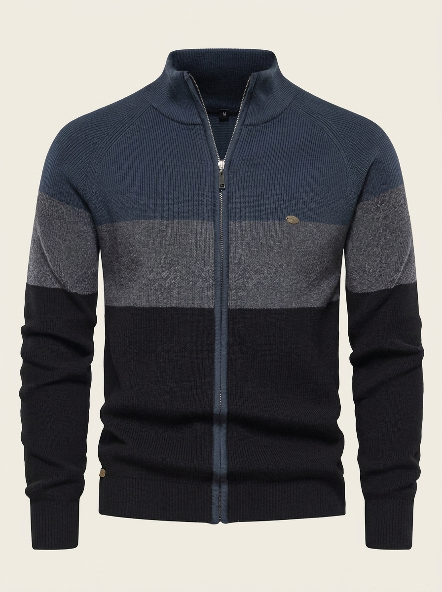 Callum | Men’s Colorblock Full-Zip Knit Sweater with Stand Collar