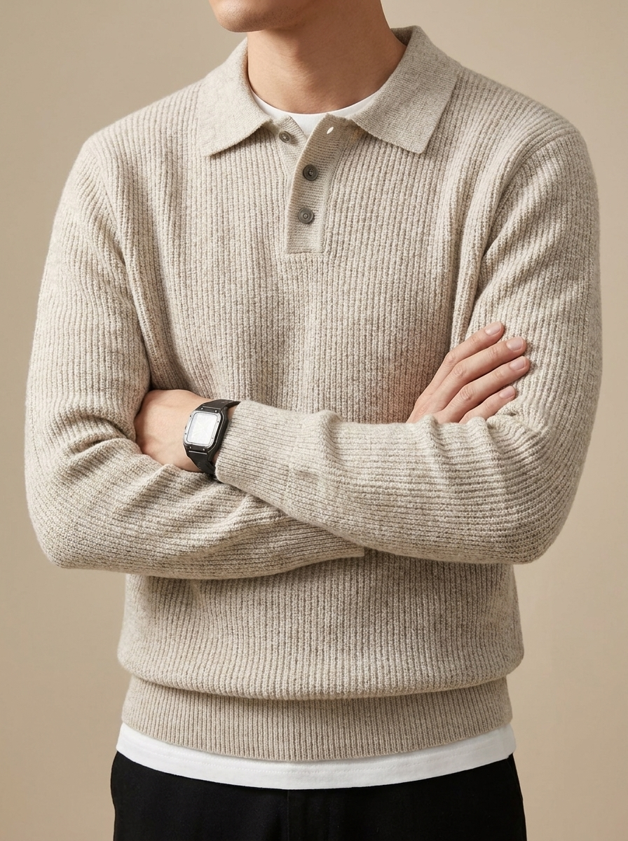 Soren | Men’s Ribbed Long Sleeve Polo Sweater with Button Placket