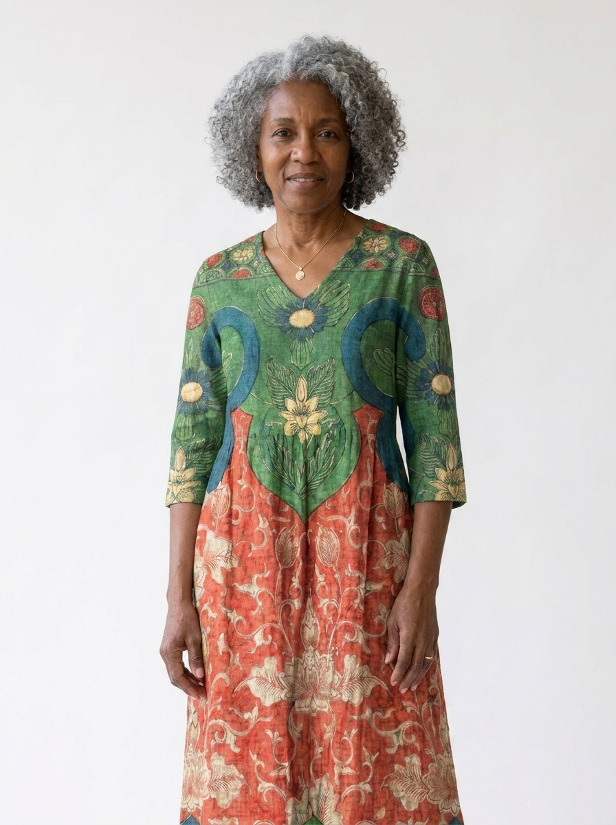 Judith | Women’s Vintage Floral V-Neck Maxi Dress with Long Sleeves