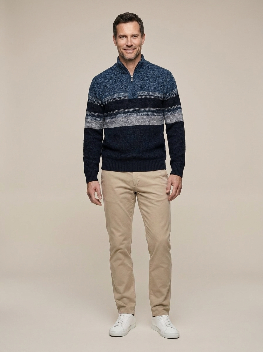 Everett | Men’s Striped Quarter-Zip Knit Sweater – Long Sleeve Pullover