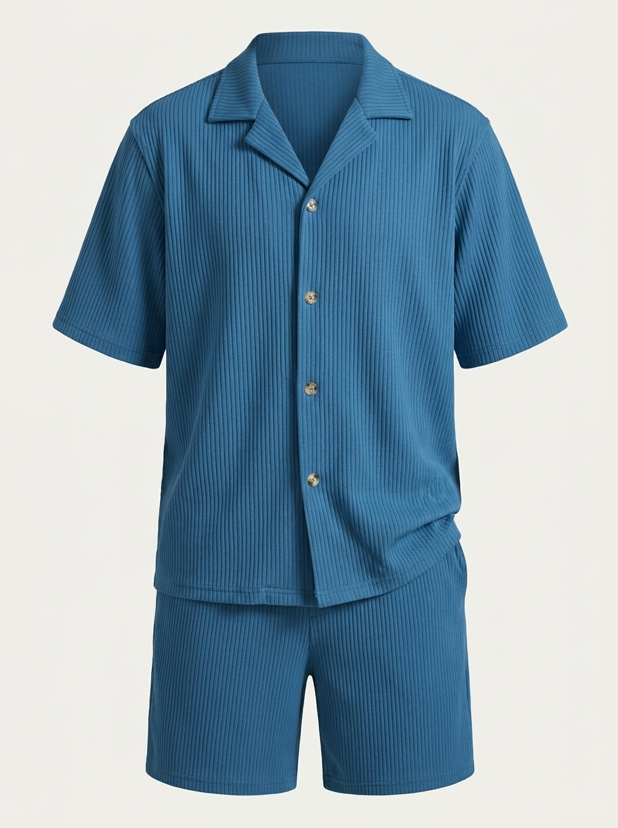 Milan | Textured Camp Collar Shirt & Shorts Set