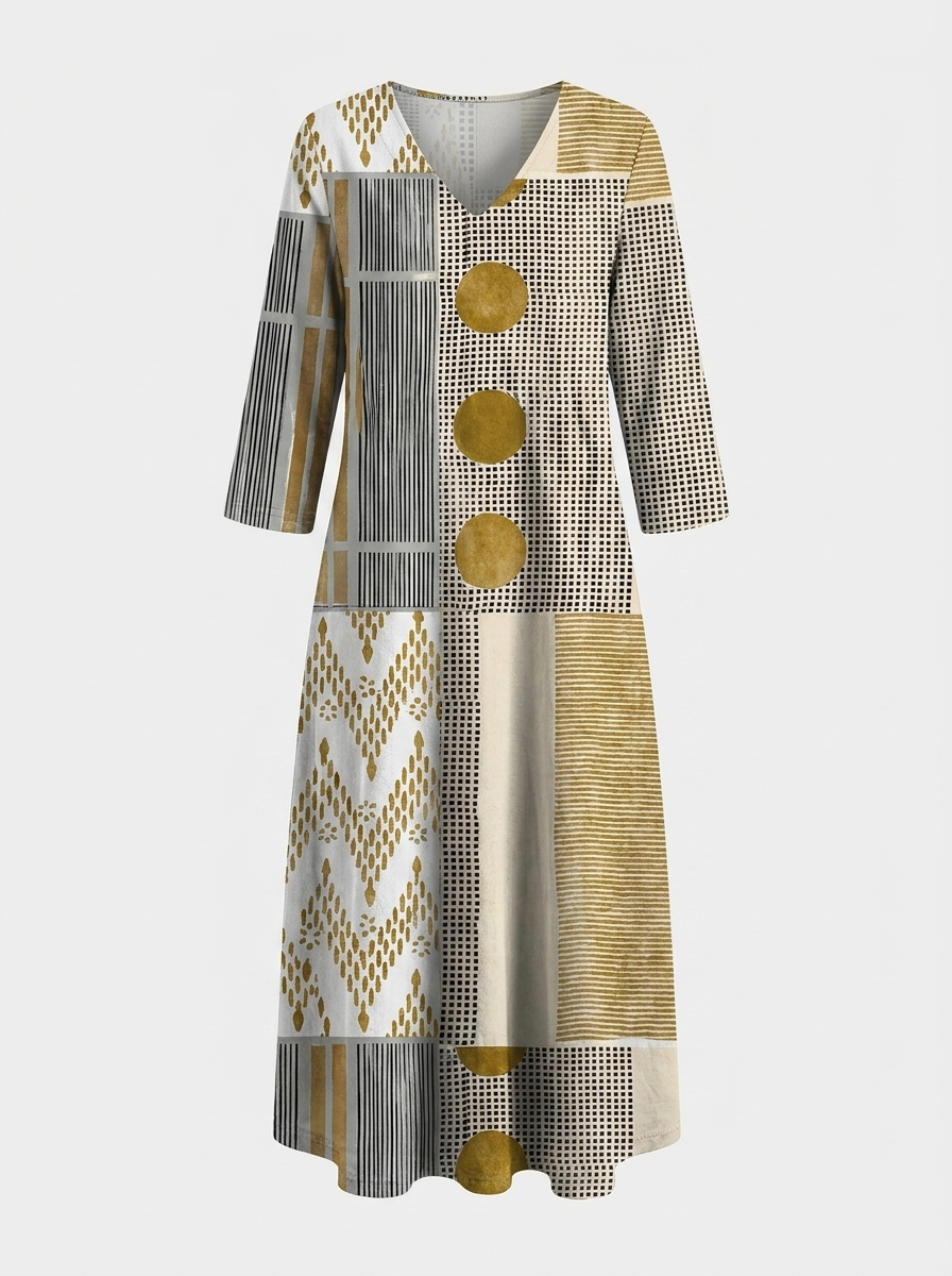 Elowen | Women’s Abstract Linen Dress with Pockets – Relaxed Summer Fit