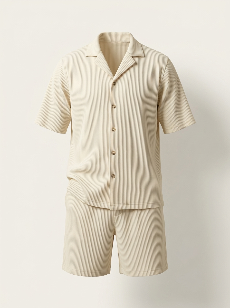 Milan | Textured Camp Collar Shirt & Shorts Set