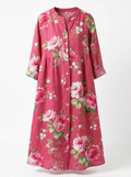 Maddie | Women’s Floral Cotton V-Neck Dress with 3/4 Sleeves & Pockets