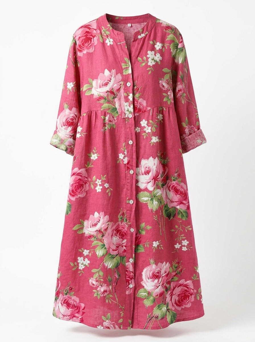 Maddie | Women’s Floral Cotton V-Neck Dress with 3/4 Sleeves & Pockets