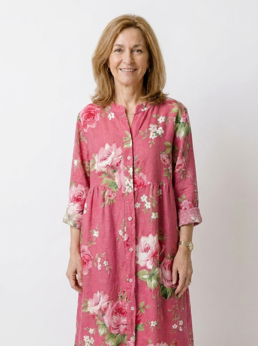 Maddie | Women’s Floral Cotton V-Neck Dress with 3/4 Sleeves & Pockets