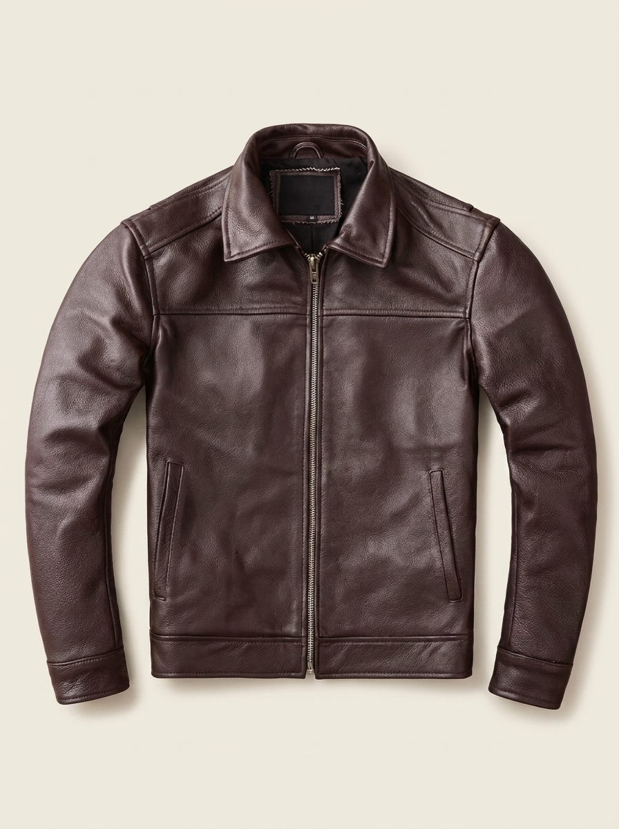 Declan | Men’s Leather Zip-Front Jacket with Shirt Collar