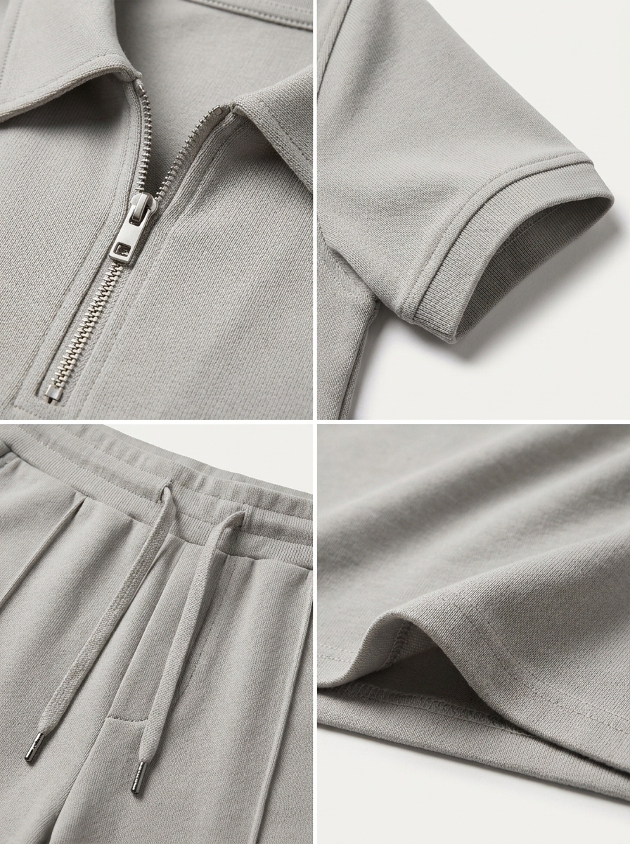 Men's 2-Piece Set - Quarter-Zip Polo Shirt and Drawstring Shorts